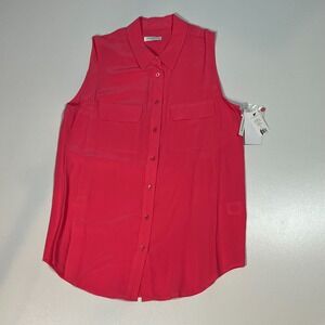 Equipment Femme Sleeveless Slim Signature Silk Shirt in Watermelon Sz L Top NWT
